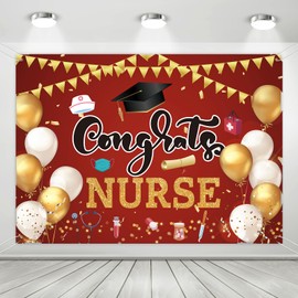 Congrats Nurse Graduation Backdrop Banner,Red Graduation Party Supplies,Nursing School,Nurse Party Backdrop, Medical School Background(7 * 5ft)