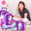 FTJCF 3PCS Rolling Backpack for Girls, Kids Unicorn Roller Bookbag
