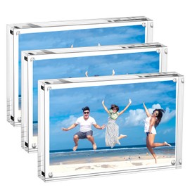 Acrylic Photo Frame - Double Sided Picture Frame with Magnetic, Clear Frameless Desktop Photo Block (Clear, 5x7 Inches (2 Pack))