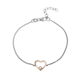 Vanbelle Sterling Silver Jewelry - Rose Gold & Rhodium Plated with 925 Stamp - Heart Bracelet with Cubic Zirconia Stone - Elegant handcrafted for Women 6.5" long + 1" extender