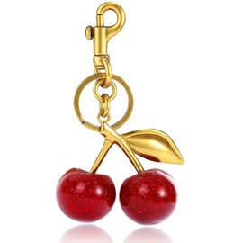 Glitter Cherry Keychain Cherry Bag Charm 18K Gold Plated Charms Purse Keychain Car Cherries Accessories Keychains Women Christmas Valentine Handbags Bag Gifts