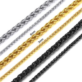 ChainsHouse Men Women 18K Gold Plated Chain Hip Hop Fashion Jewelry 3mm Wide Twisted Spiga Wheat Chain Necklace, 18 Inch