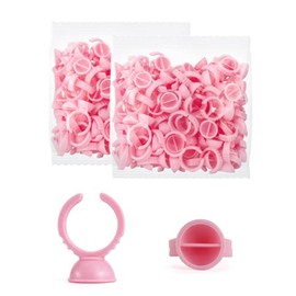 Glue Holder Rings, Pack of 200 Eyelash Glue Holder Ring, Heart Shape Eyelash Ring, Plastic Eyelash Extensions Holder, Eyelash Extension Cup, Eyelash Flower Holder for Eyelash Extensions, Pink