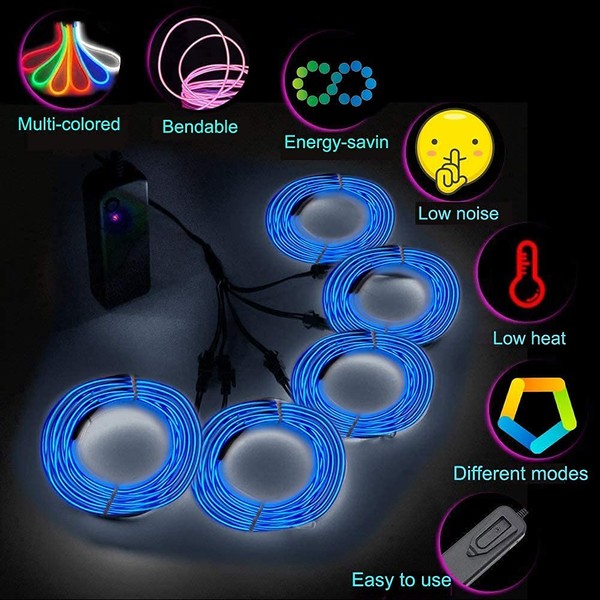 Balabaxer EL Wire Blue, Noise Reduction Neon Lights Wire 5