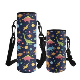 ASQVTIFE Water Bottle Holder with Strap Kids Dinosaurs Cute Insulated Water Bottle Carrier with Strap Animal Designs Neoprene for Toddler Kindergarten Elementary Outdoor Camping Travel S