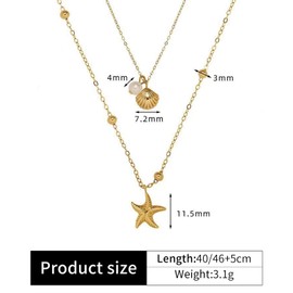 Nymora 14k Gold Plated Layered Starfish & Conch Sea Shell Necklace for Women - Beach Jewelry Gift