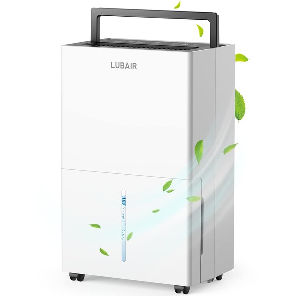 LUBAIR 4500 Sq.ft 50 Pint Dehumidifiers for Basements and Home, Large Room Basements with Automatic Drain or Manual Drainage,Intelligent Humidity Control, Laundry Dry, Auto Defrost, 24H Timer, Child Lock for Office, Living Room.