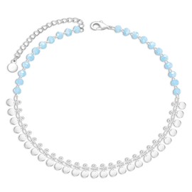 VIVILE Gold Silver Turquoise Beads Anklet for Women and Girls, Festival and Beach Accessories, Handmade Boho Anklet, Adjustable Size, Waterproof Jewellery, Sterling Silver