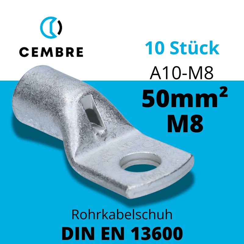 Cembre A10-M8 Tube Cable Lug 50 mm² M8 Uninsulated Tin-Plated