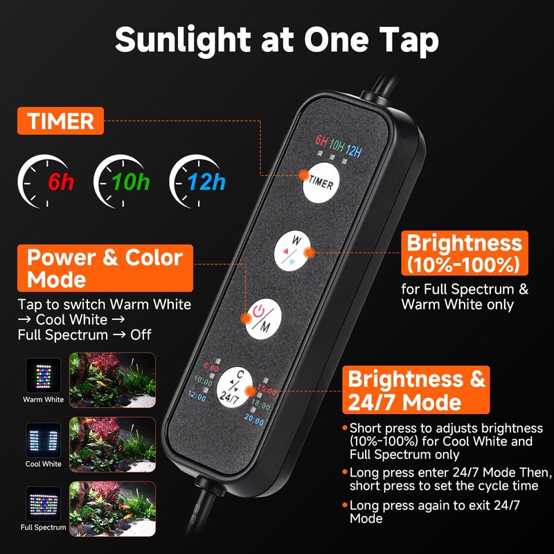 fishkeeper Clip On Aquarium Stream Light with 24/7 Mode(36W)