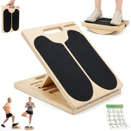 AURIVISTA 2-in-1 Slant & Balance Board, 180° Adjustable Wooden Calf Stretcher with Training Poster, 6 Angle Portable Incline Board, 300lb Capacity for Ankle Achilles Stretching & Physical Therapy