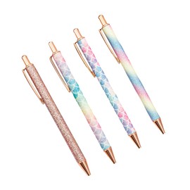 ccHuDE 4 Pcs Ballpoint Pens Cute Note Taking Pens Retractable Pretty Journaling Pens Bling Metal Ballpoint Pen Smooth Writing Pens for Office School