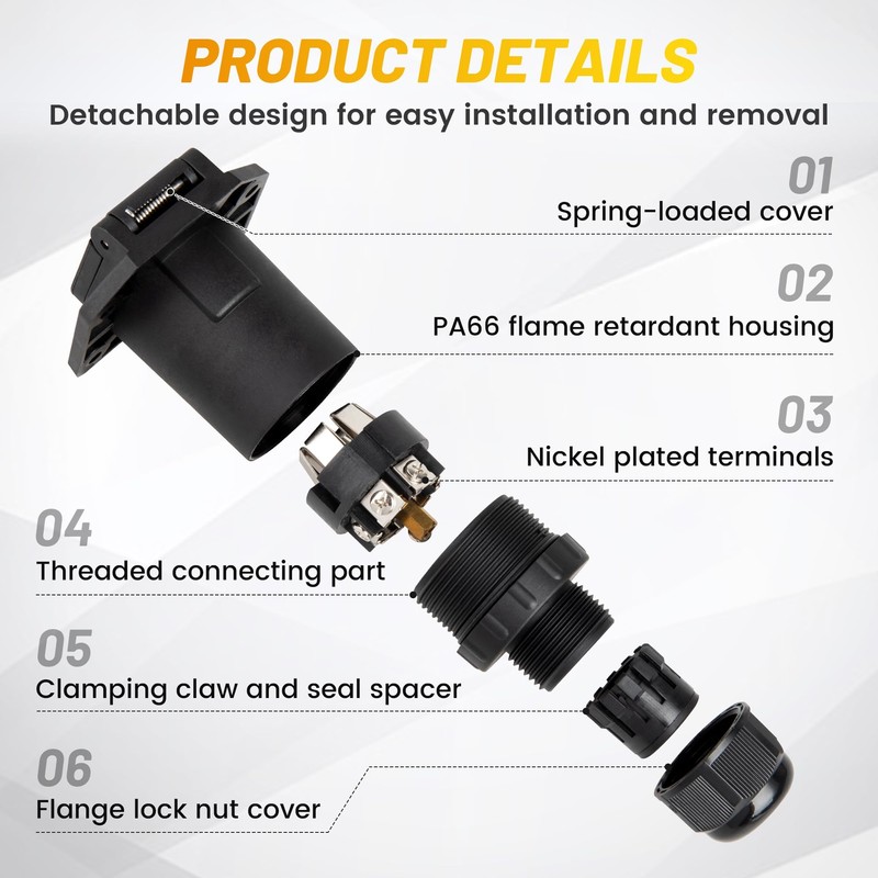 Oyviny RV 7 Pin Trailer Plug with IP68 Waterproof Seal,