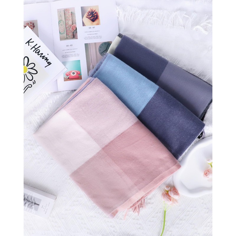 EOAMGO Women's Winter Scarf, Cuddly Cotton Checked Oversized Square Blanket