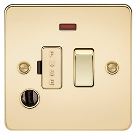 Knightsbridge FP6300FPB FPAV6300FPAVB Flat Plate 13A Switched Fused Spur Unit with Neon and Flex Outlet-Polished Brass