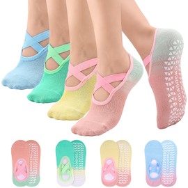 Utensilsto 4 Pairs Yoga Pilates Socks Non-Slip Yoga Socks with Nubs, 35-38 Gradient Socks for Ballet Dance Trampoline Gymnastics Fitness