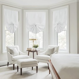 RYB HOME Pull Up Window Shades for Living Room, Flax Linen Sticky Door Curtains for French Door, Adjustable Privacy Added Curtains for Bedroom Dining Room, W26 x L69 inches, White, 1 Piece