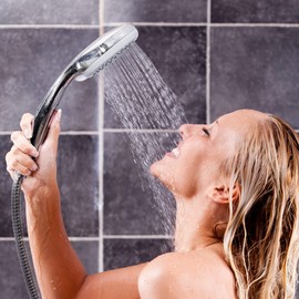 VILSTEIN Shower Head with Hose, Stainless Steel Shower Hose, 4 Jet Types Shower, Twist Protection, Shower Head with Hose, Length 1.5 m