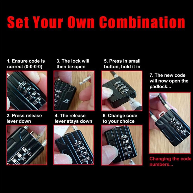 RESET -204 4-digit combination lock with 10 cm wire rope,