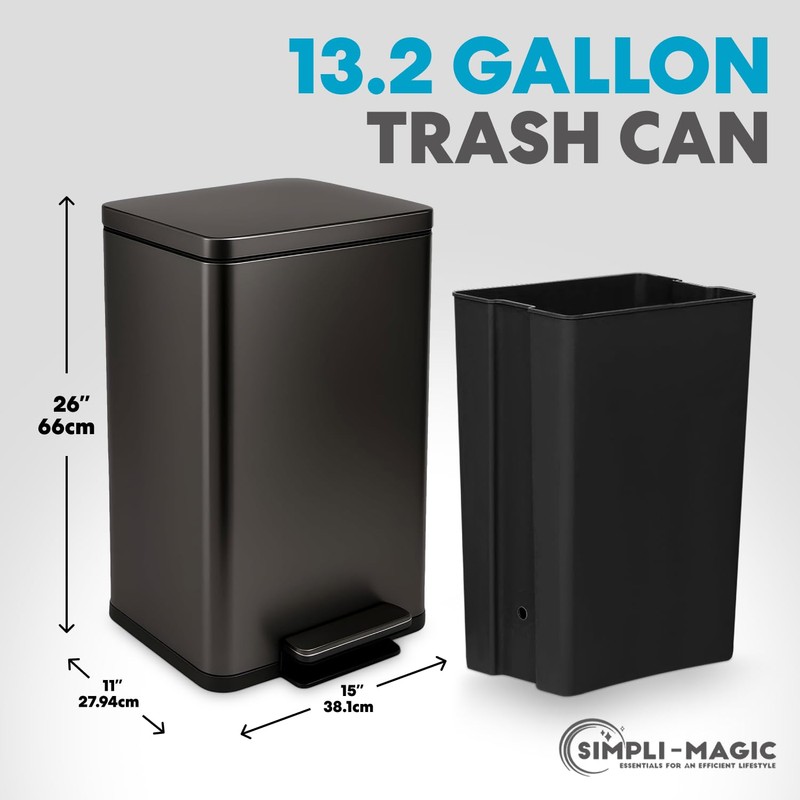 SIMPLI-Magic 13.2 Gallon (50L) Step Trash Can – Kitchen Garbage