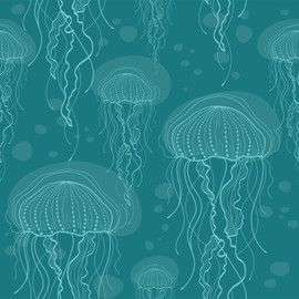 Livelynine 17.5x591" Coastal Nautical Wallpaper Peel and Stick Ocean Beach Wall Paper for Bathroom Waterproof Dark Turquoise Green Blue Wallpaper Removable Jelly Fish Contact Paper Self Adhesive Vinyl