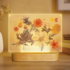 Okayera Pressed Flower Frame Night Light, Bedside Art DIY Dried Floral Desk Lamp with Wood Base for Bedroom Living Room Home Office, Table Display Present for Lover Mother Friend