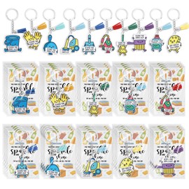 Nosiny 10 Sets National School Custodian Day Gift Employee Appreciation Cleaning Acrylic Keychains Greeting Cards Gift for Custodian