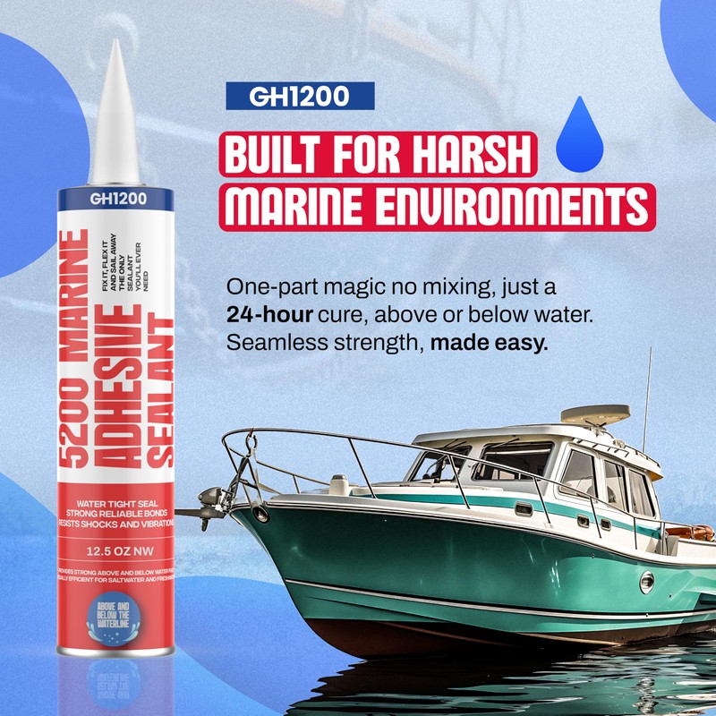 GH1200-5200 Marine Sealant White - 12.5 Oz Smoothly Dispenses Boat