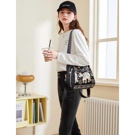 FORRICA Women Backpack Small Ladies Shoulder Bag Fashion Rucksack with Multiple Pockets Water-resistant Nylon Shoulder Daypack for Travel Work Shopping Elephant