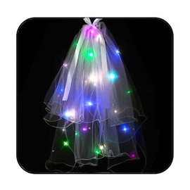 JONKY 2 Tier Led Bride Wedding Veil White Light up Pencil Edge Bridal Veils with Hair Clip Glowing Party Club Statement Headpieces for Women(Multi-color)
