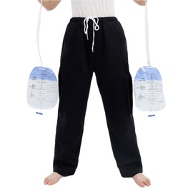 YingXue Catheter Pants for Men/Women, Urine Leg Bag Holder Pants with Dual Zippered Pockets Holding Two 2000 ml Foley Catheter Bags for Nephrostomy, Cystostomy(Black-M)