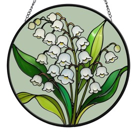Lily of The Valley Stained Glass for Windows Hanging - 8'' Sun Catchers Indoor Window - Flower Suncatchers for Windows Hanging, Stain Glass Window Hangings for Decor, Wall Art, Gifts for Women