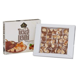 Cerez Pazari Turkish Delight with Amazing Turkish Hazelnut Luxury Lokum Candy Dessert Gourmet Small Box (Approx.15 Pcs) 4.4 Oz