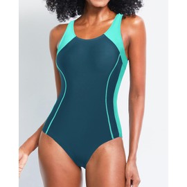 Tempt Me Women One Piece Swimsuits Athletic Racerback Swimwear Training Exercise Slimming Bathing Suit, Teal Green, Small