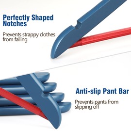 TOPIA HANGER Premium Wooden Hangers with Non-Slip Pant Bar, 360°Swivel Hook and Shoulder Notches, 16 Pack Solid Wood Clothes Hangers for Suit, Coat, Jacket, Camisole(Blue/Red)-CT35BR2
