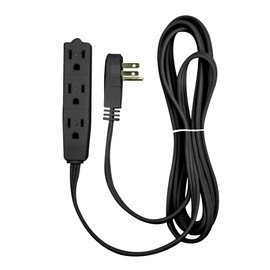 BindMaster 8 Feet Extension Cord / Wire, 3 Prong Grounded, 3 outlets, Angled Flat Plug , Black