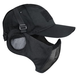 Yzpacc Airsoft Half Face Mask and Hat Set, Steel Mesh Mask with Hearing Protection and Baseball Cap, Tactical Protective Mask for CS Game, BB Gun, Paintball, Hunting, Shooting