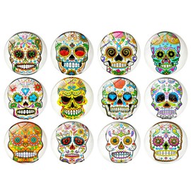 OSALADI 12pcs Sugar Skull Fridge Magnets Sugar Skull Cabochon Glass Dome Cabochons Skull Refrigerator Magnets Car Fridge Decoration (As Shown)