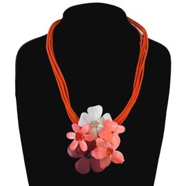 Orange Pearl Flower Bouquet Necklace Spring Floral Jewelry Necklace for Women