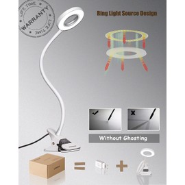 Eyocean LED Clamp Reading Lamp with Flexible Swan Neck, 3 Modes and 10 Dimming Levels, Eye Care Light for Home and Office, CE Adapter Included, 7 W