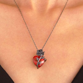 Clataly Gothic Love Rose Necklace Dark Wrapped Flower Heart Shaped Necklaces Jewelry for Women