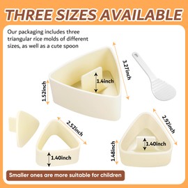 Onigiri Mold Triangle Set, 3 Pack Rice Ball Mold Sushi Maker (Large, Medium, Small), DIY Sushi Making Kit, Easy to Use (Beige)