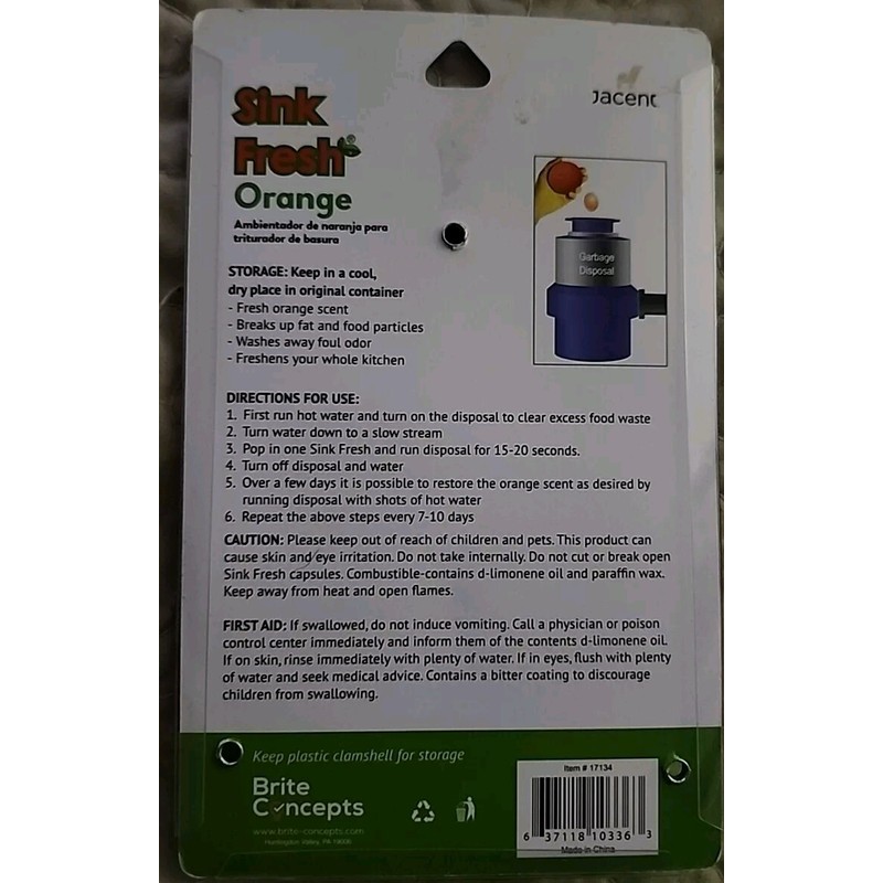 Brite Concepts Sink Fresh Orange Garbage Disposal Cleaner Deodorizer 12