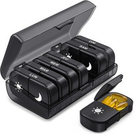 AUVON Medikamentendosierer für 7 Tage, 2 Fächer, großes Fassungsvermögen für Taschen oder Hosentasche, für Vitamine, Nahrungsergänzungsmittel und Medikamente