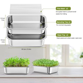 FANHAO 2-Pack Sprouting Tray Kit, Stainless Steel Soil-Free Cultivation Germination Tray, Healthy Wheatgrass Grower Sprouting Container Kit Nursery Tray for Indoors Plant Seedlings