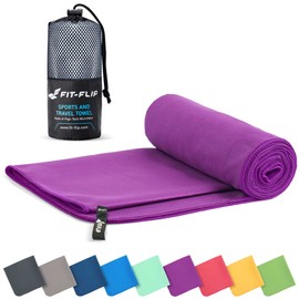 Fit-Flip Microfibre towel - compact, ultra lightweight & quick dry - perfect for gym, travel & beach - swimming towels for sports, camping & hiking (1x 40x80cm purple + 1 bag)