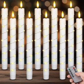 Rossesay 10 Pcs Flameless Window Candle with Built in String Light LED Battery Powered Candle with Remote Control 10 Inch Flameless Candlesticks for Wedding Christmas Home Decoration