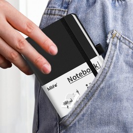 A6 Small Journal Notebook, Lined Pocket Notebook with Pen Holder, Mini Notebook Hardcover, 192 Pages, 3.9 inches * 5.5 inches Jurnal for Women and Man（1PACK Black）