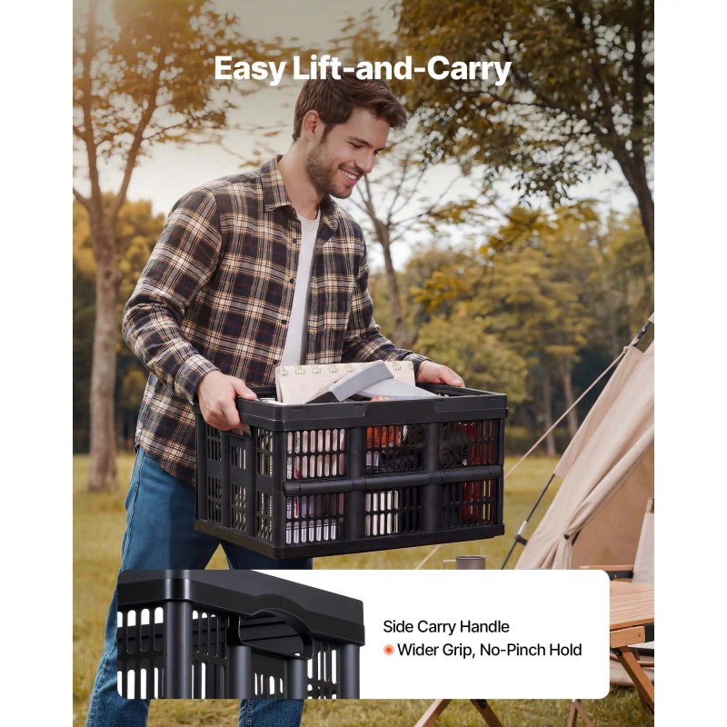 45L Plastic Collapsible Storage Bins 3-Pack Stackable Folding Storage Crates