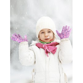 3 Pairs Kids Winter Magic Gloves Children Stretchy Warm Gloves Knit Mitten Gloves for Boys Girls Riding Cycling Bike Outdoors Sports (Red, Blue, Purple, M)